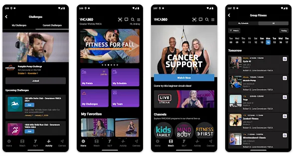 Screenshots of different screens in app